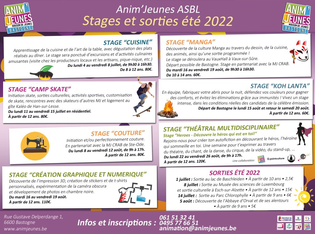 Anim'Jeunes - Stages et sorties d'été 2022